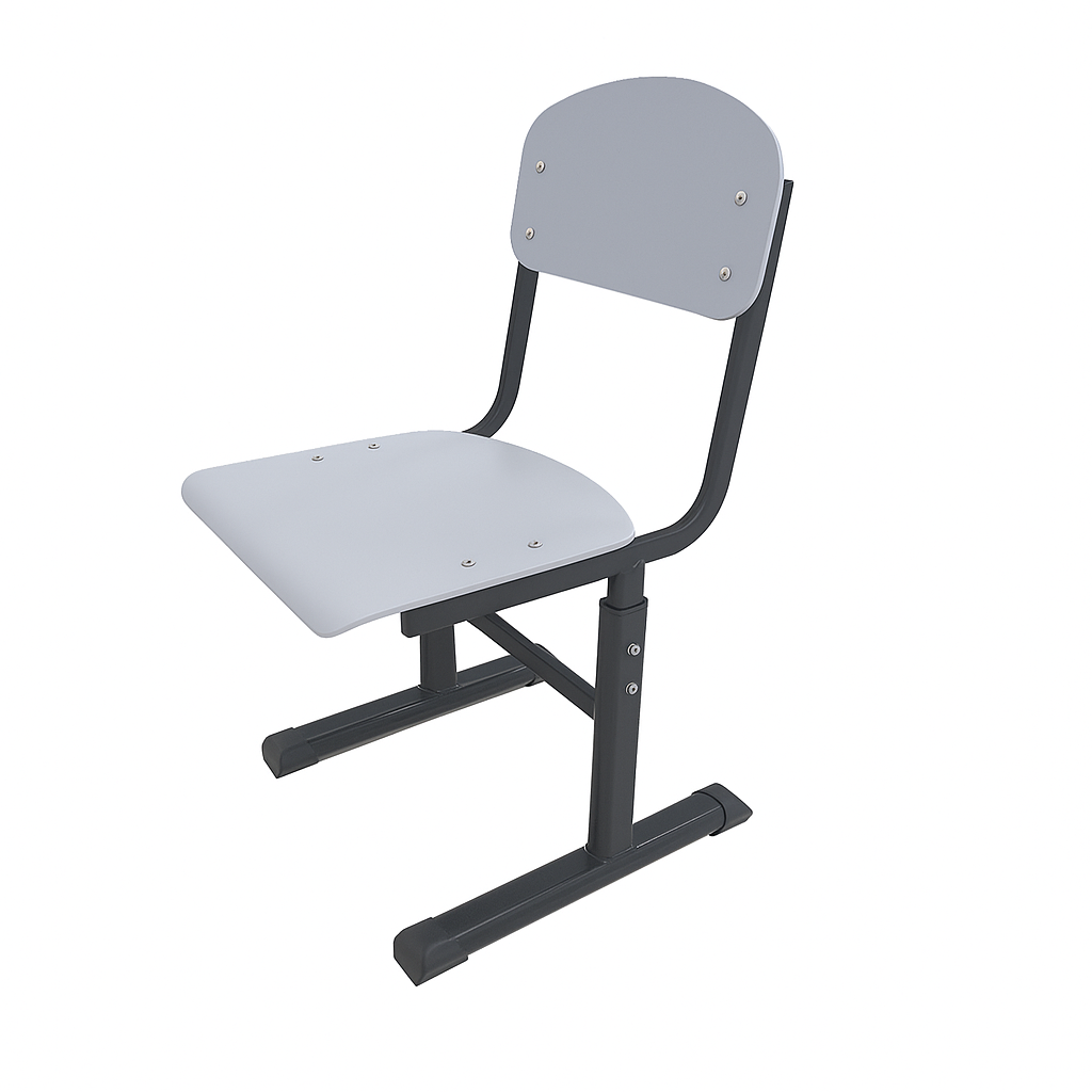 Стілець учнівський Т-подібний, з регулюванням глибини сидіння, з пориттям HPL, на металевому каркасі (плоскоовальна труба), ЛЕЛЕКА, 360х380-415х(670)710-790 мм.